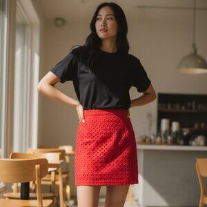J. Crew No. 2 Pencil Vibrant Red Eyelet Lace Skirt Women’s Sz 6P